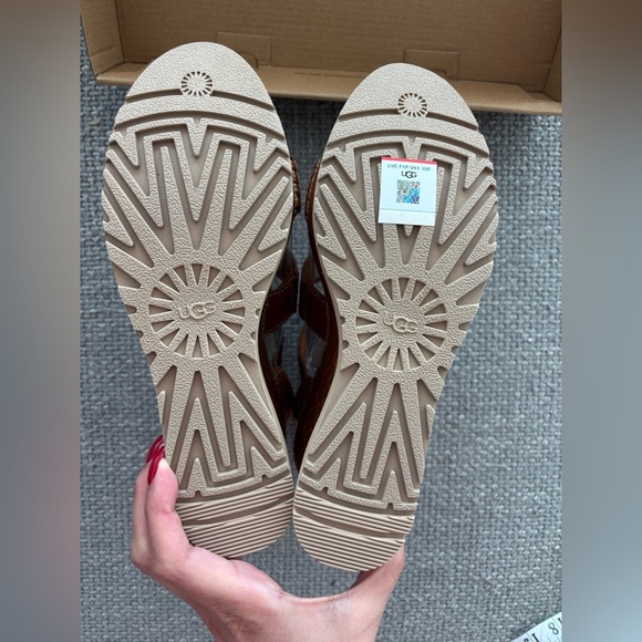 UGG Abbot Strap Cognac Leather Wedge Sandals – Size 9 - Picture 15 of 16